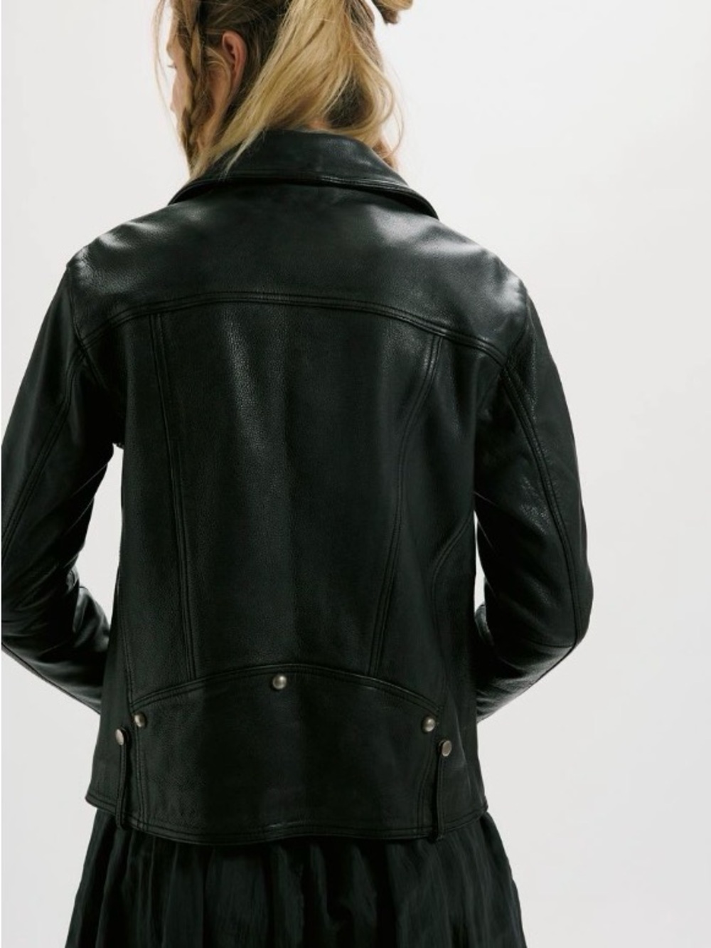 Free People WTF *$698* Jealousy Leather Moto Jacket Washed Black XS NWT - Picture 7 of 8